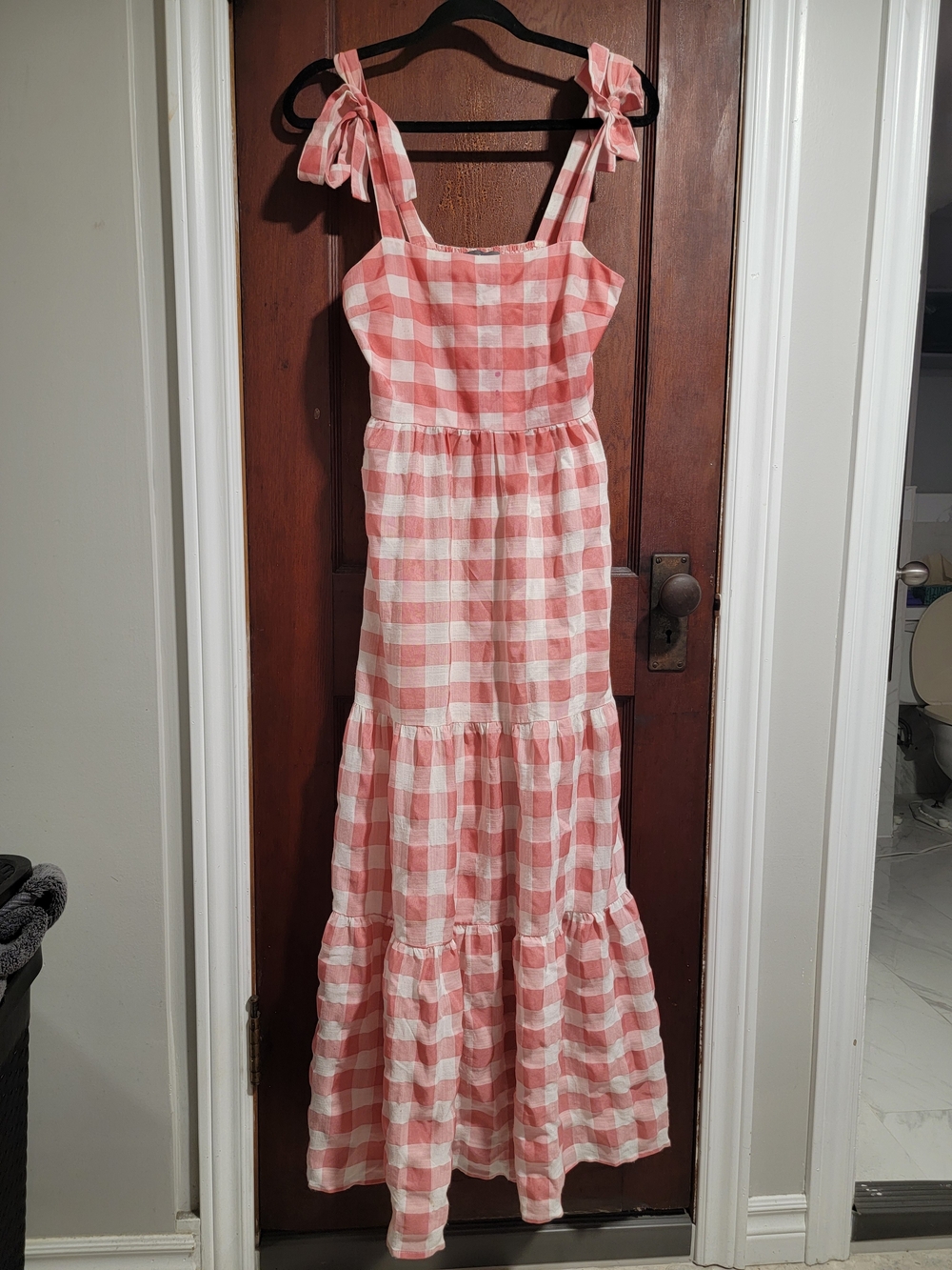 Gingham Cotton Tie Up Sundress - Pink and White